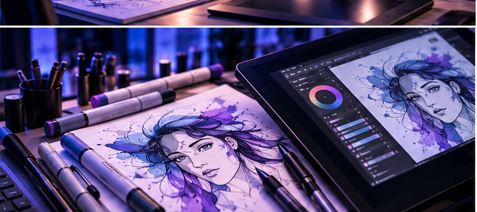 Marker, disegno e strumenti per illustrazione tradizionale e digitale